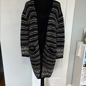 She + Sky Black and White Striped Cardigan
